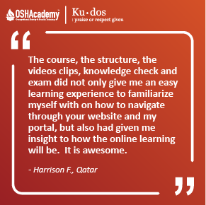 Image of student feedback of OSHAcademy training