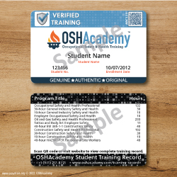 Image of front and back of Student Training Record Card