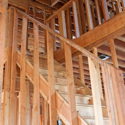 Stairway with stair rail system intact.