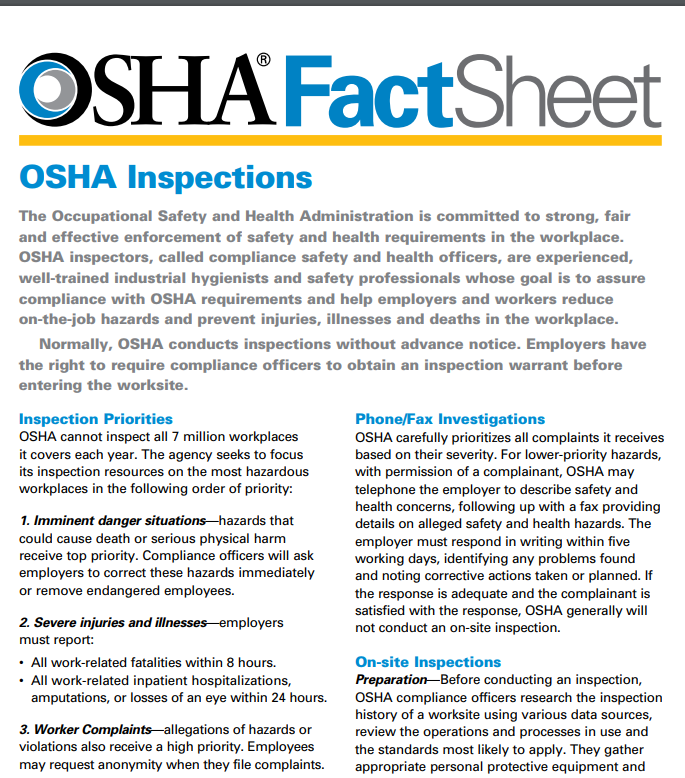 Link to OSHA Fact Sheet