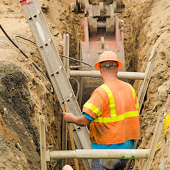 Worker on ladder in trench; are all the safety requirements addressed.