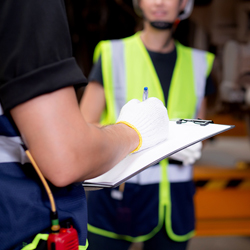 Image of Supervisor writing on a clipboard and Employee