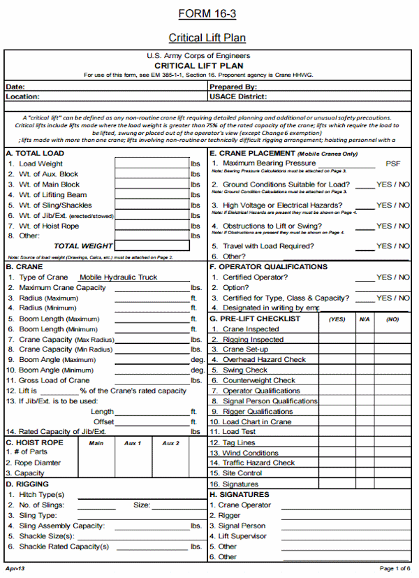 Critical Lift Plan