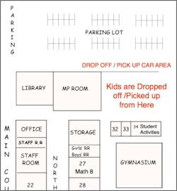 Detailed sketch of school location showing designated drop-off and pick-up areas