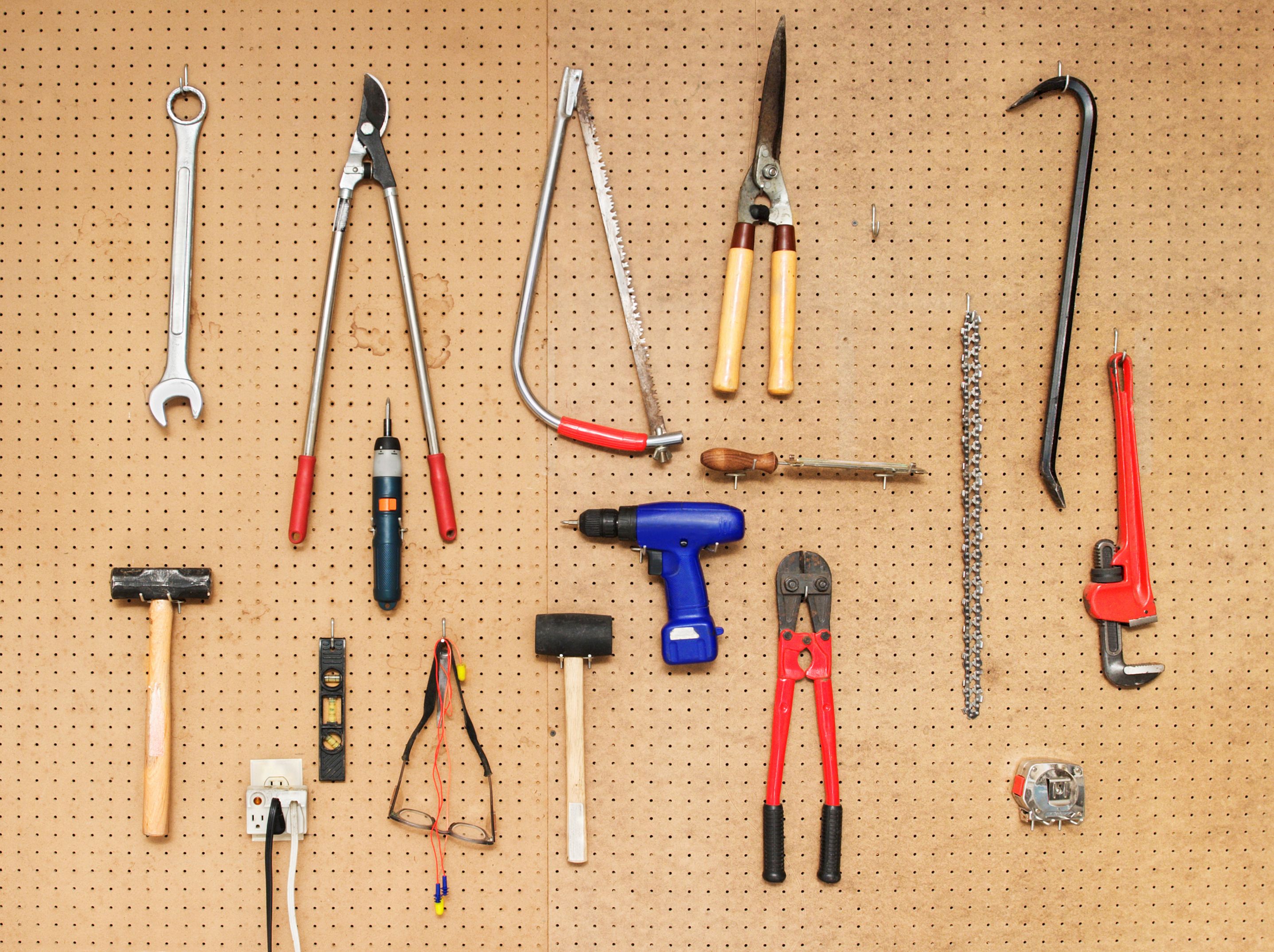 Hand tools hanging on a wall