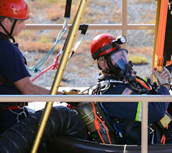 Rescue team practicing pulling out a confined space entrant.