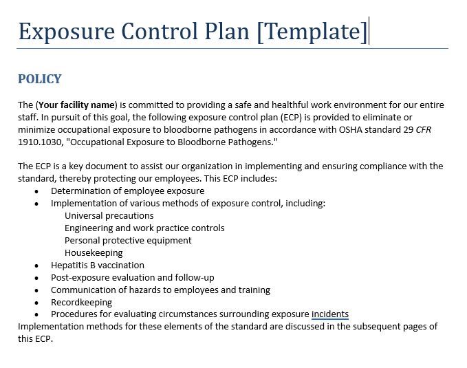 Sample Exposure control plan.