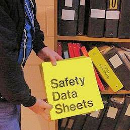 Image of yellow Safety Data Sheets binder.