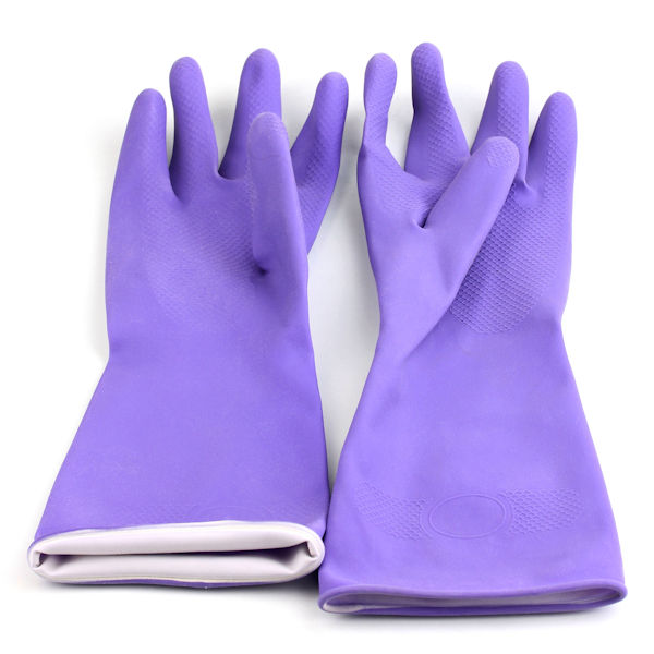 pair of purple rubber gloves