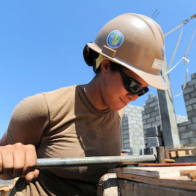 construction worker outside wearing hardhat