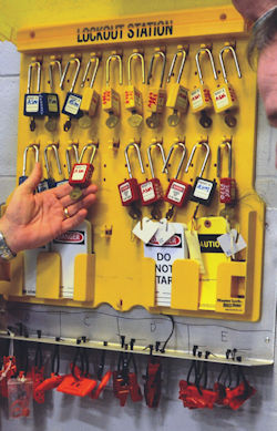 Lockout station for lockout/tagout devices.