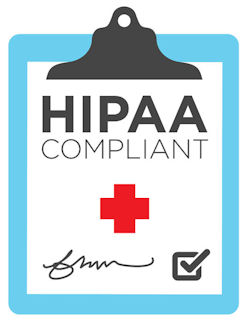 A clipboard with a HIPAA compliant paper clipped to it.