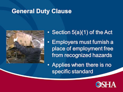 Infographic showing a summary of the general OSHA general duty clause