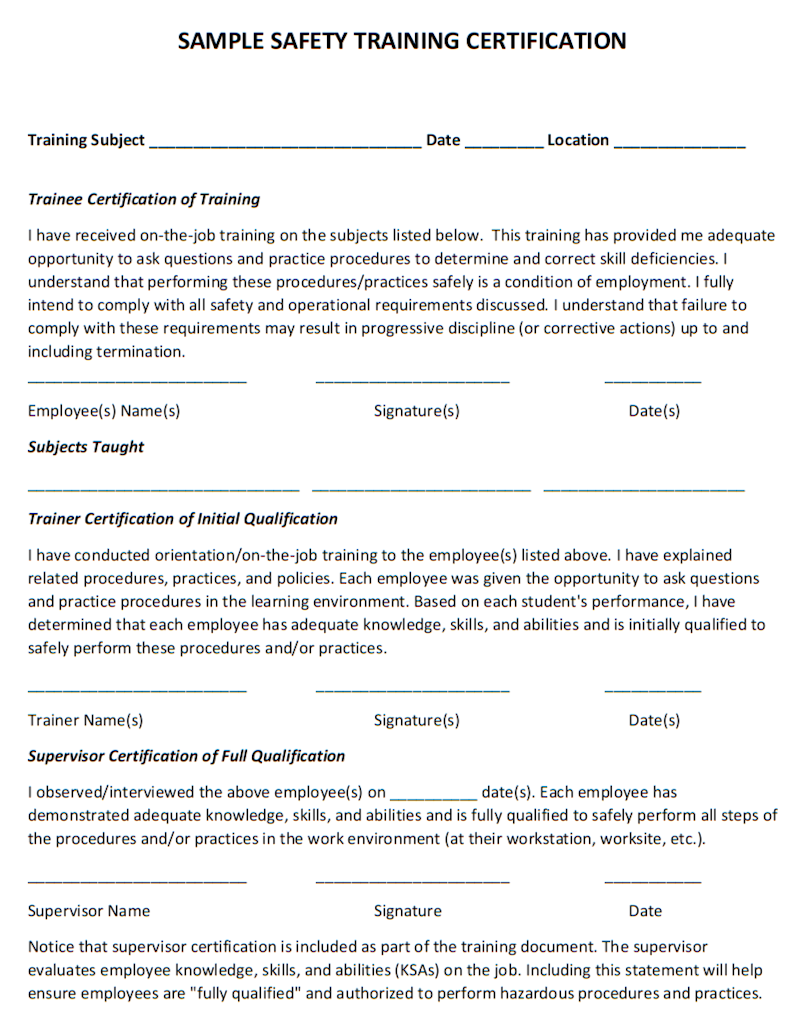 Sample Training Certificate