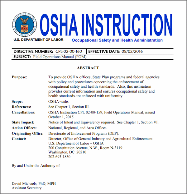 Infographic of the cover page to an OSHA field operations manual