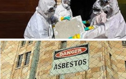 Three workers using work practice controls to control asbestos exposure