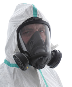 Worker has adequate PPE for working with lead abatement