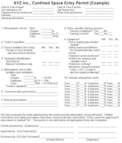 Confined space entry permit