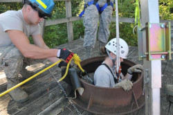 Confined space entry team beginning to enter a confined space