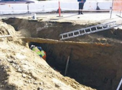 large trench with inadequate shoring access and egress