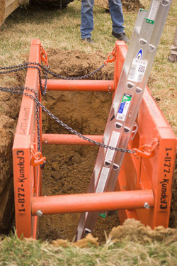 Example of shielding in a trench including a ladder