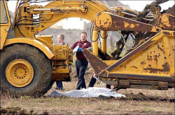 Blanket covering a worker killed by heavy equipment