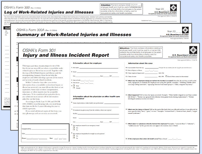 Samples of OSHA recorkeeping forms