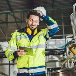 Image of employee with hands up wondering about a safety rule