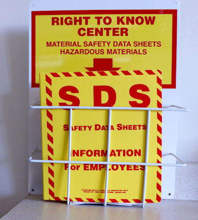 Wall mounted basket for Safety Data Sheets in a binder