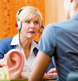 Employee taking hearing test