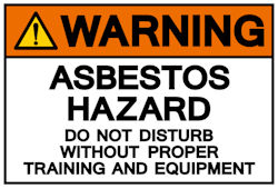 Sign showing Warning Asbestos hazard.