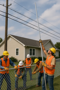 Image of worker making contact with overhead power line
