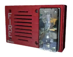 Red wall mounted Fire Alarm with blinking light