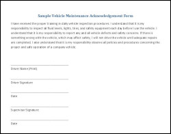 Sample Vehicle Maintenance Acknowledgement Form