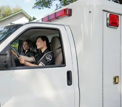 Driver and passenger in cab of box truck.