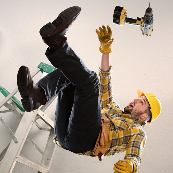 worker falling backward off ladder