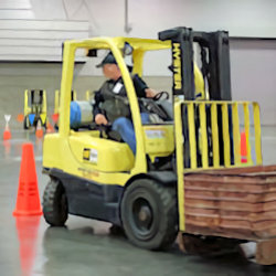 Forklift operator showing skills