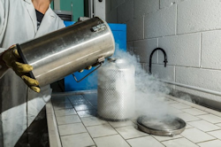 This cryogens being poured is a liquid nitrogen