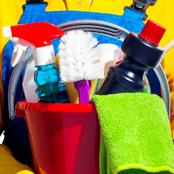 Image of a bucket full of cleaning chemicals.