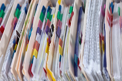 File drawer filled with record files