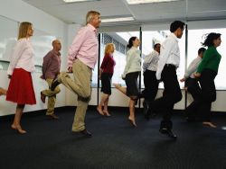 Employees exercising as a group