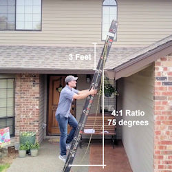 Example of proper use of a ladder and worker safely climbing the ladder