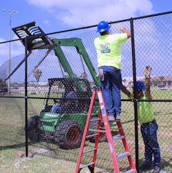 Workers installing fence