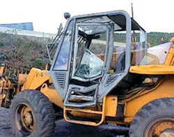 Powered industrial truck with damage to the door