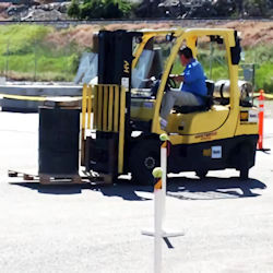 Forklift operator performing test