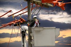 Workers operating near power lines that have been de-energized