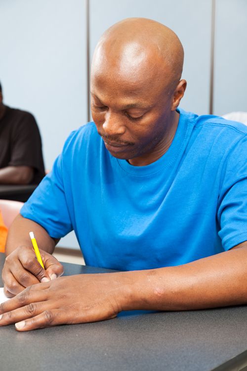 worker taking written certification test