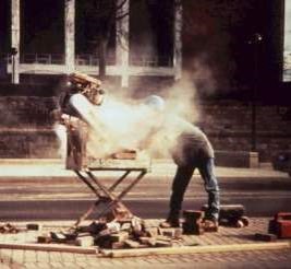 Worker exposed to hazardous dust when brick cutting outdoors