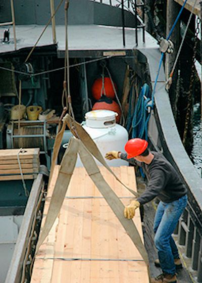 Image of ship undergoing repairs during unloading and or loading cargo