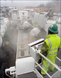 Workers overseeing outdoor site that is producting dangerous silica dust